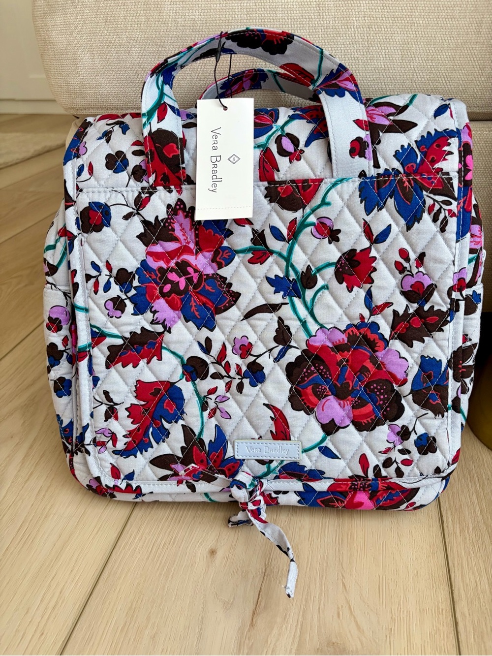 Vera Bradley White Quilted Travel Cosmetic Case with Multicolor Floral Print